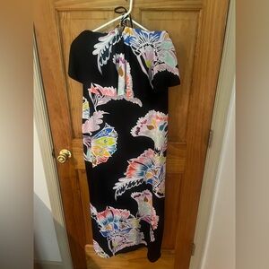 Trina Turk Black Maxi Dress with Vibrant Floral Patterns
